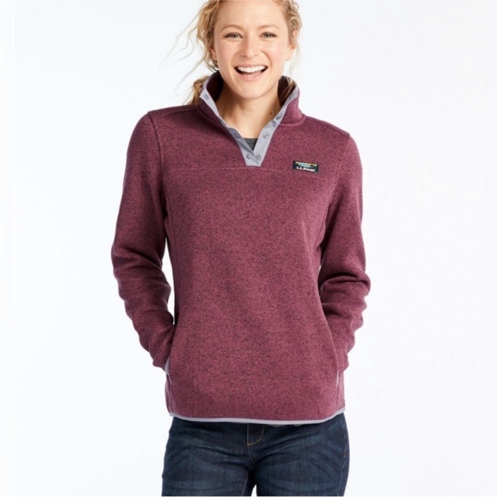 LL Bean 1/4 Snap Fleece Pullover Sweater Women's Size Small Regular Maroon